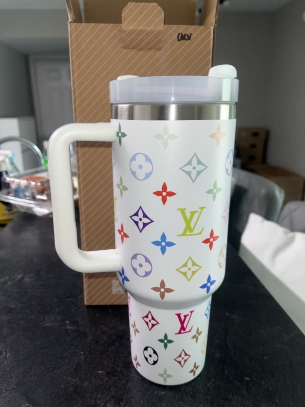 Stanley White Multicolor  Patterned Quencher Tumbler with Handle - Picture 3 of 7